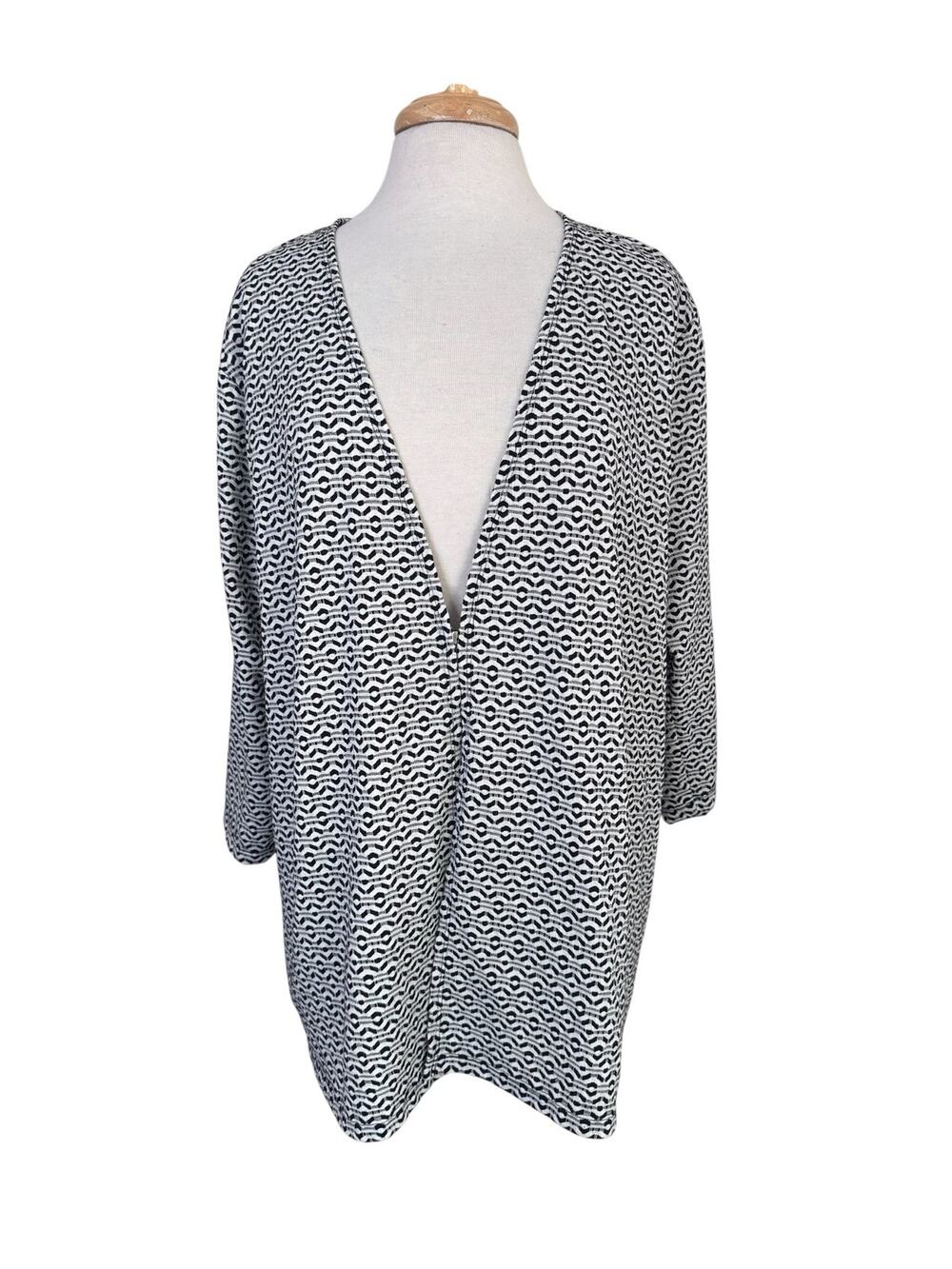 KASPER Wavy Stripe Open Cardigan in Black & White Size 2X Plus Lightweight